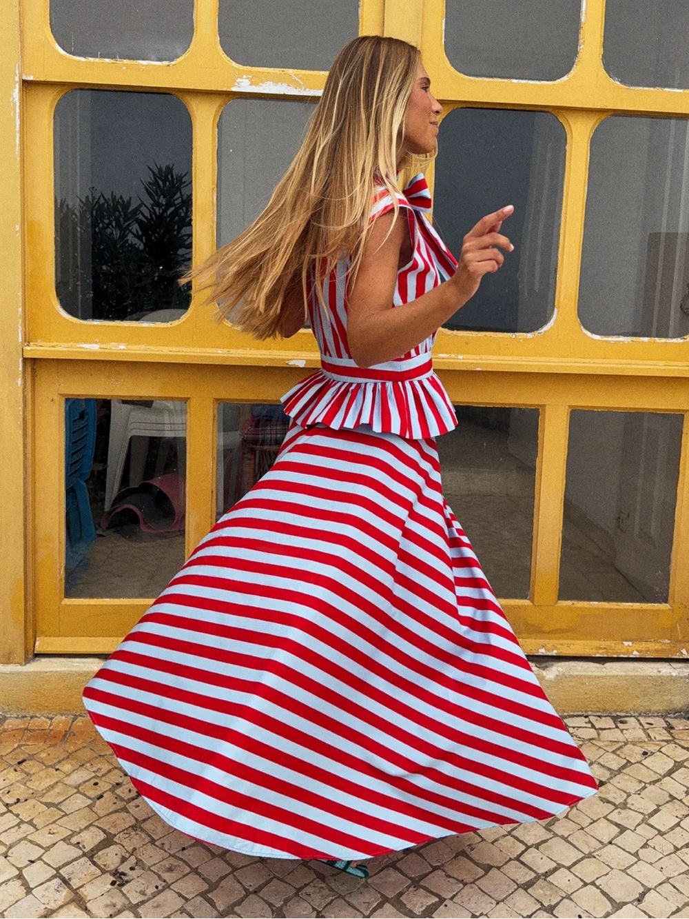ZARA STRIPED CAPE MIDI SKIRT